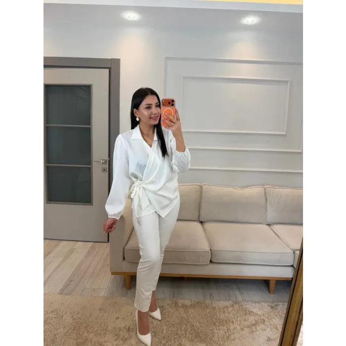 Yandan Bağlamalı Saten Bluz