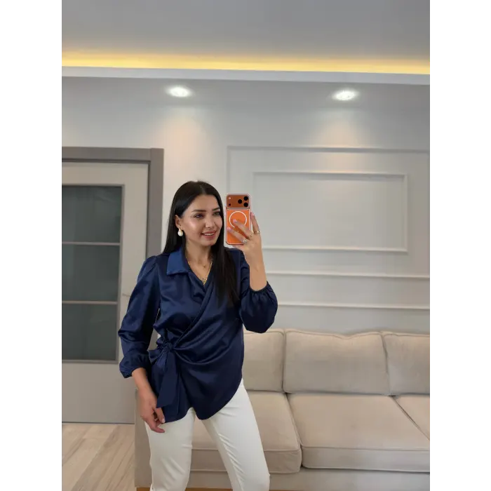 Yandan Bağlamalı Saten Bluz