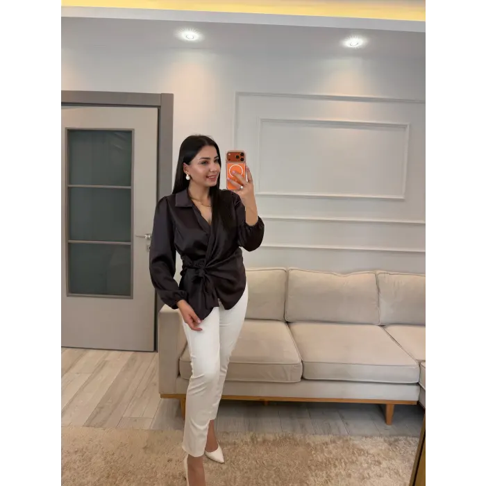Yandan Bağlamalı Saten Bluz