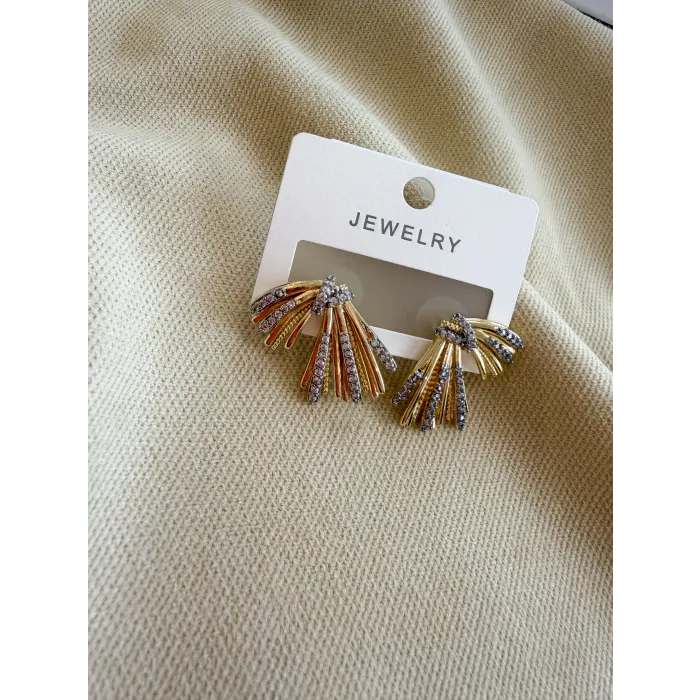 Yelpaze Model Zirkon Taşlı Çelik Küpe