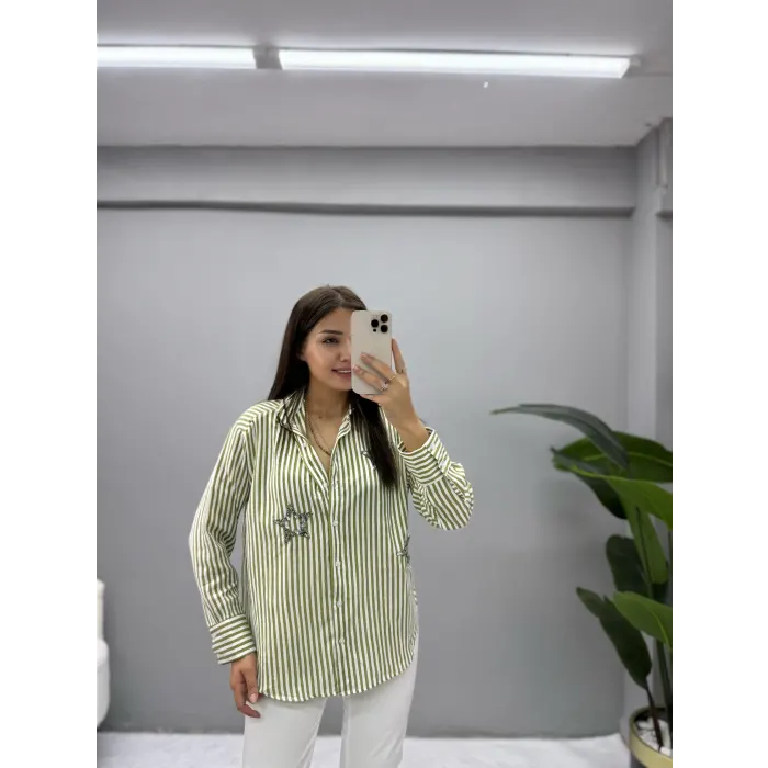Yıldız Taşlı Çizgili Gömlek