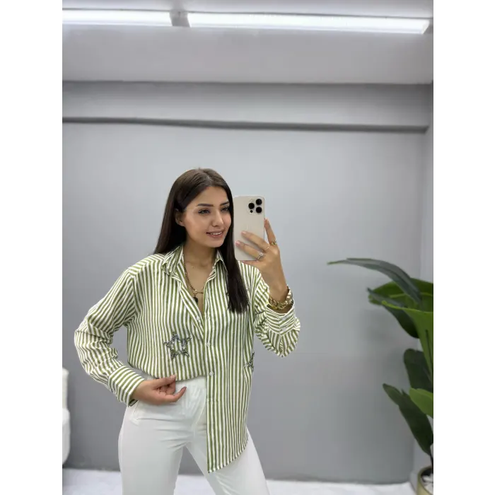 Yıldız Taşlı Çizgili Gömlek