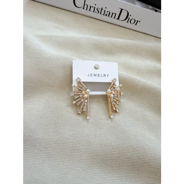 Zirkon Taşlı Yelpaze Model Küpe