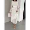 Sireno Gül Detaylı Kemerli Şifon Elbise
