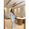 Keten Bağlamalı Gömlek Pantolon Takım