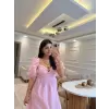 Broş Detaylı Çizgili Elbise