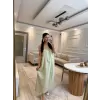 Ahşap Boncuk Aksesuarlı Keten Elbise