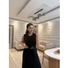 Gold Toka Detaylı Keten Elbise