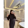 Omuz Düğme Detaylı Vatkalı Sandy Elbise