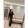 V Yaka Düğme Detaylı Modal Eşofman Takım