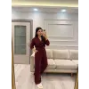 V Yaka Düğme Detaylı Modal Eşofman Takım