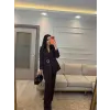 Broş Taş Detaylı Blazer Ceket Pantolon Takım