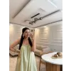Ahşap Boncuk Aksesuarlı Keten Elbise