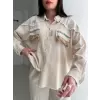 Clesi Taşlı Keten Oversize Gömlek