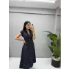 Denim Sıfır Kol Kuşak Detaylı Elbise