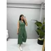 Düğme Detaylı Bel Kuşaklı Tulum