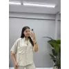 Keten Sedef Çiçekli Gömlek Pantolon Takım