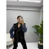 Kol Denim Detaylı Süet Mont