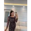 Leopar Tül Düşük Omuz Elbise