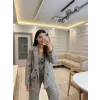 Tasarım Ekose Taşlı Blazer Yelek Pantolon Takım