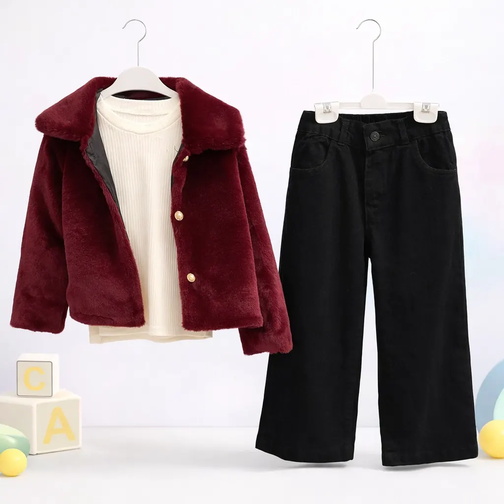 Peluş Ceketli Üçlü Takım