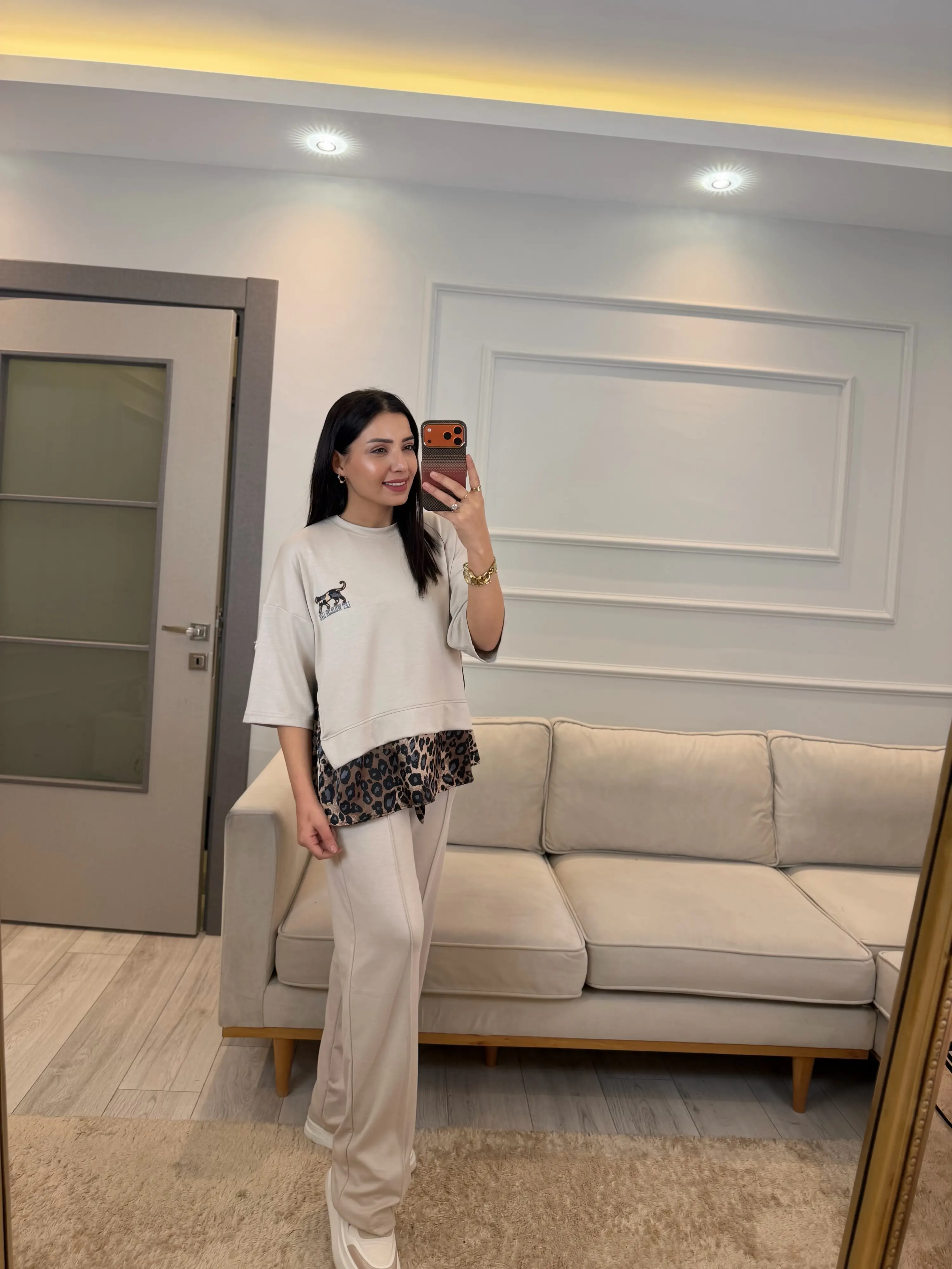 Leopar Fular Detaylı İkili Takım