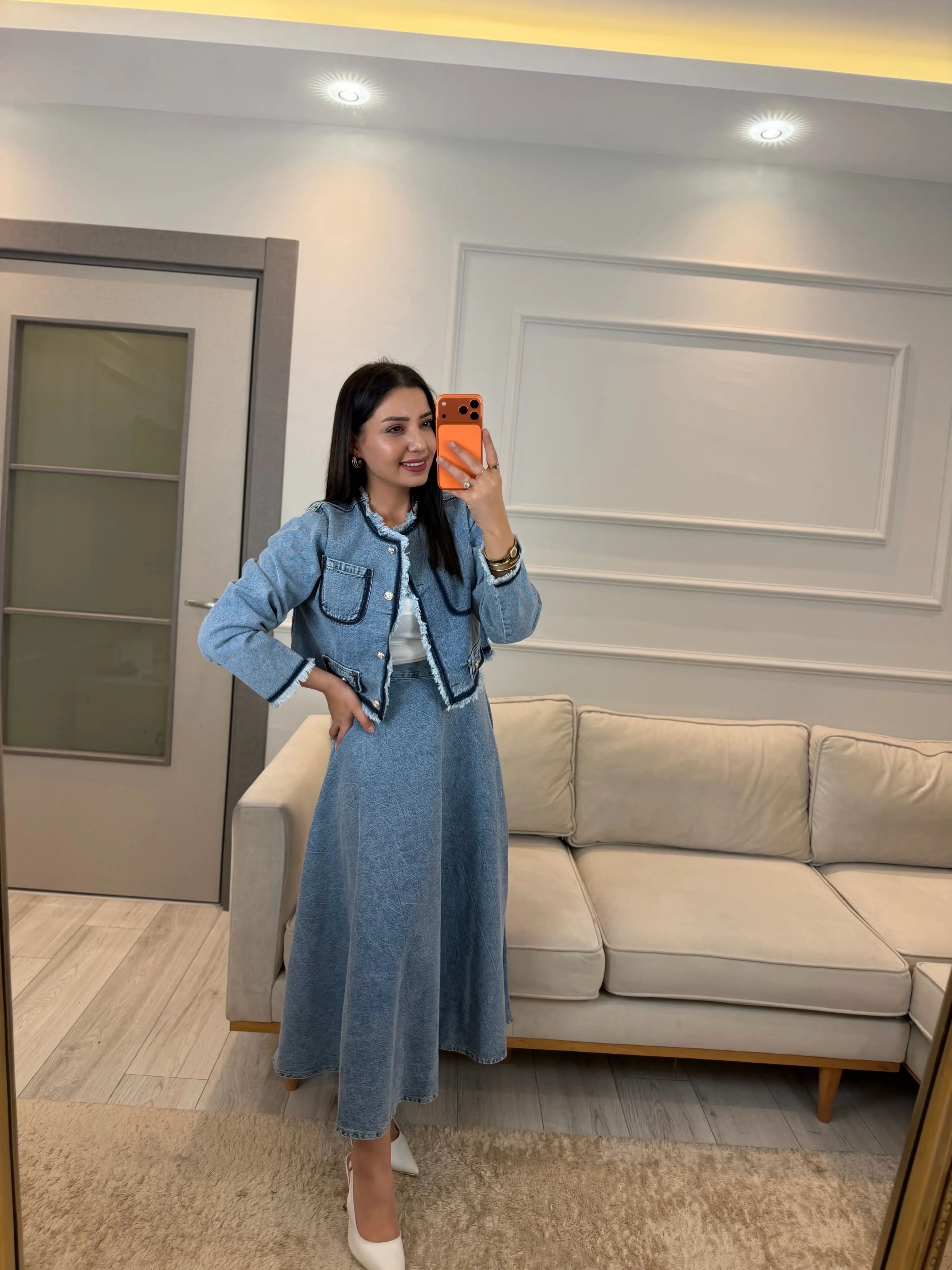 Mrka Muadil Denim Ceket Etek Takım