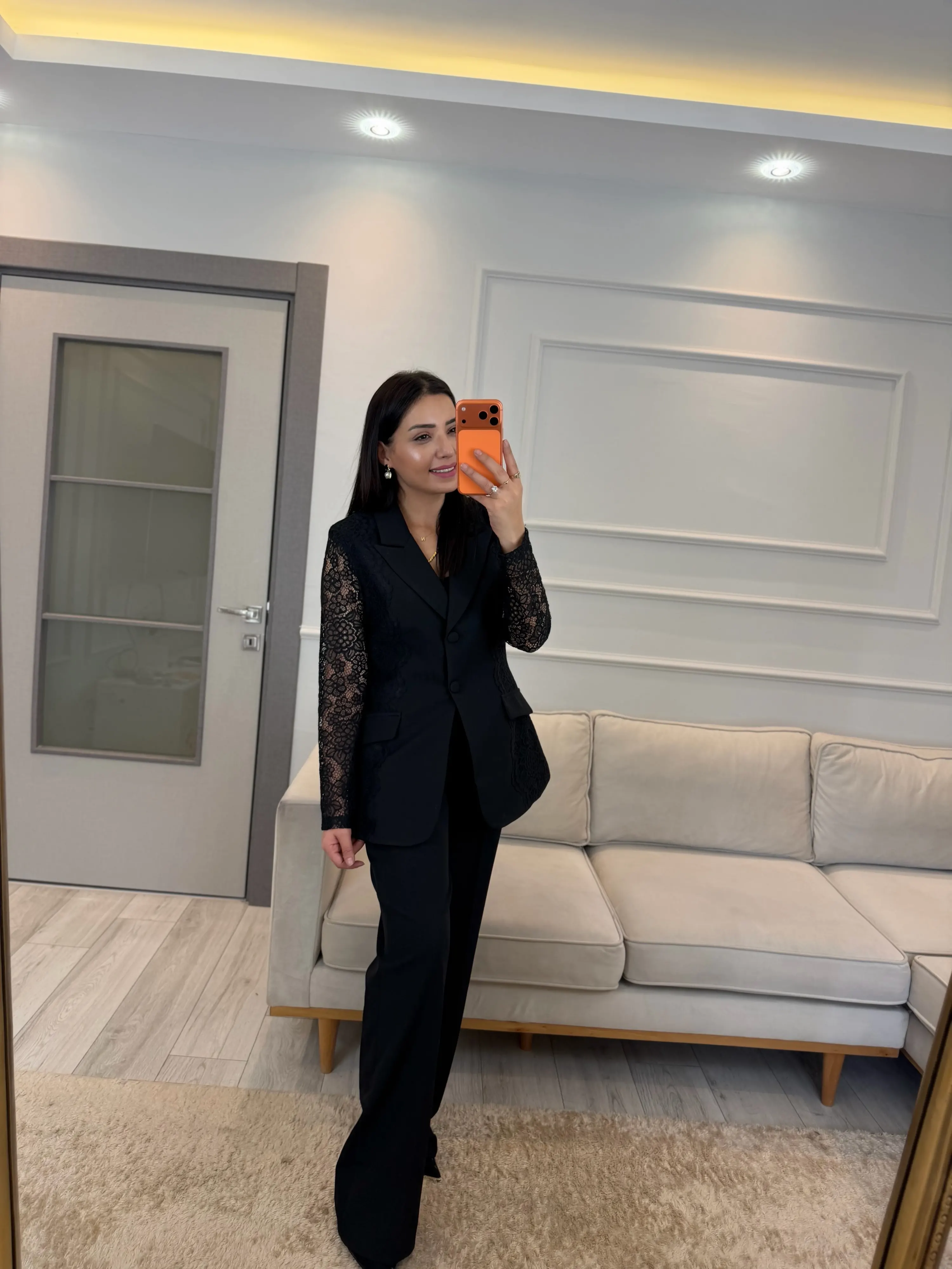 Dantel Detaylı Blazer Ceket Pantolon Takım