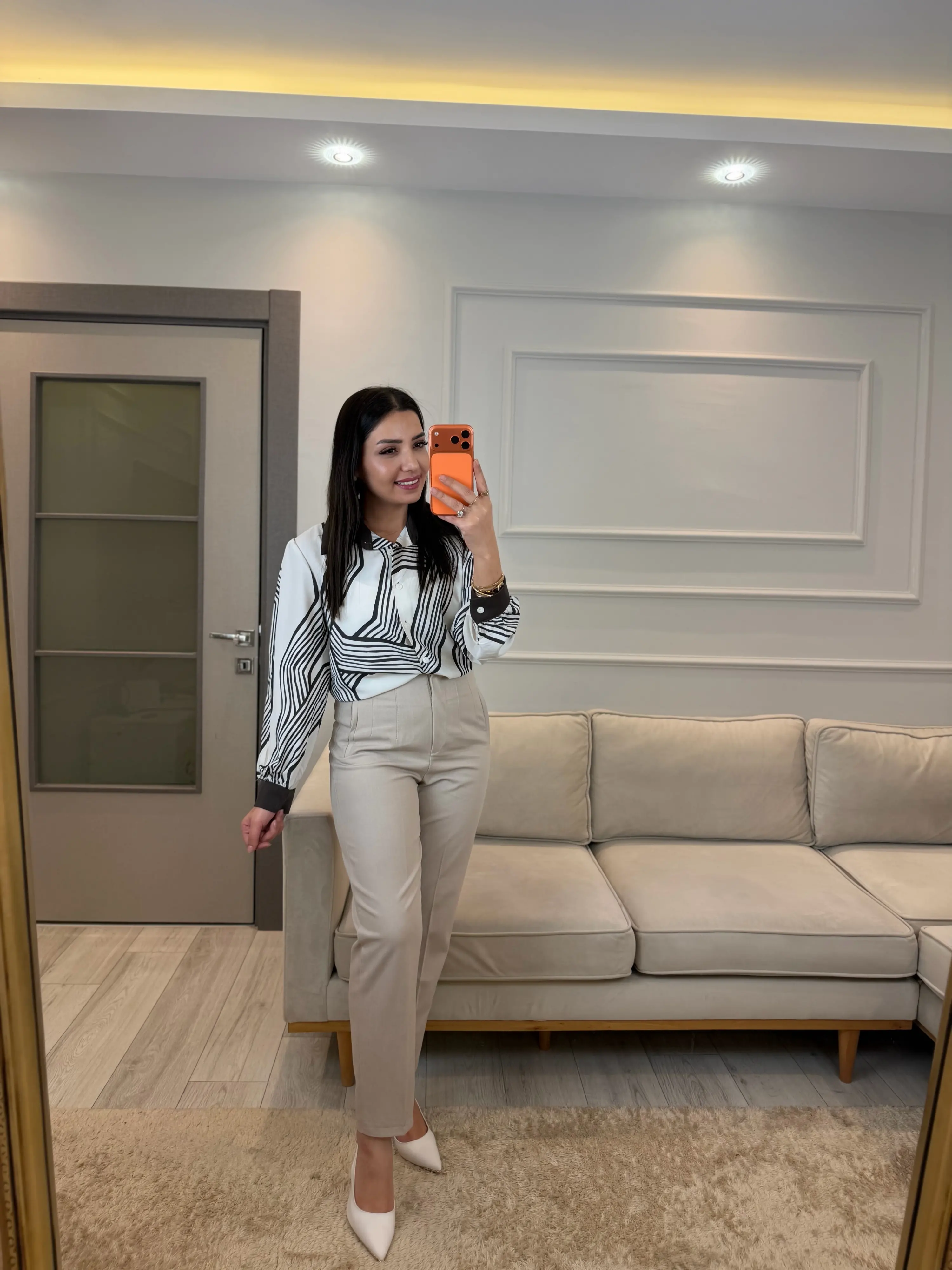 Çizgili Şifon Gömlek