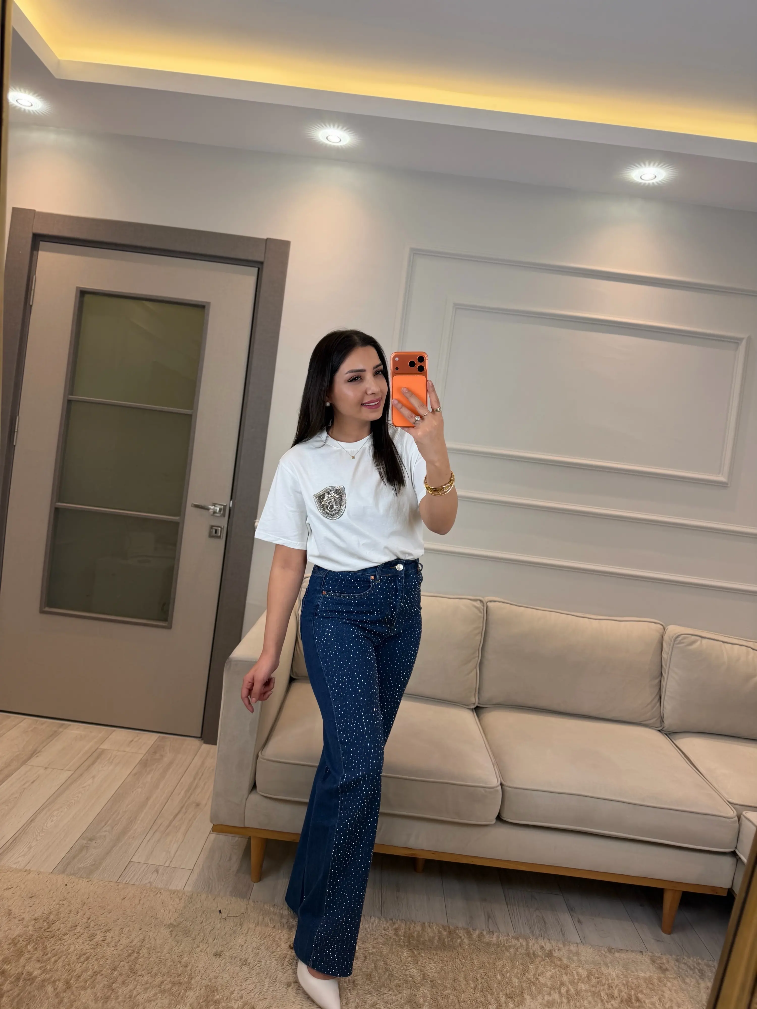 Serpme Taşlı Kesik Paça Palazzo Jean