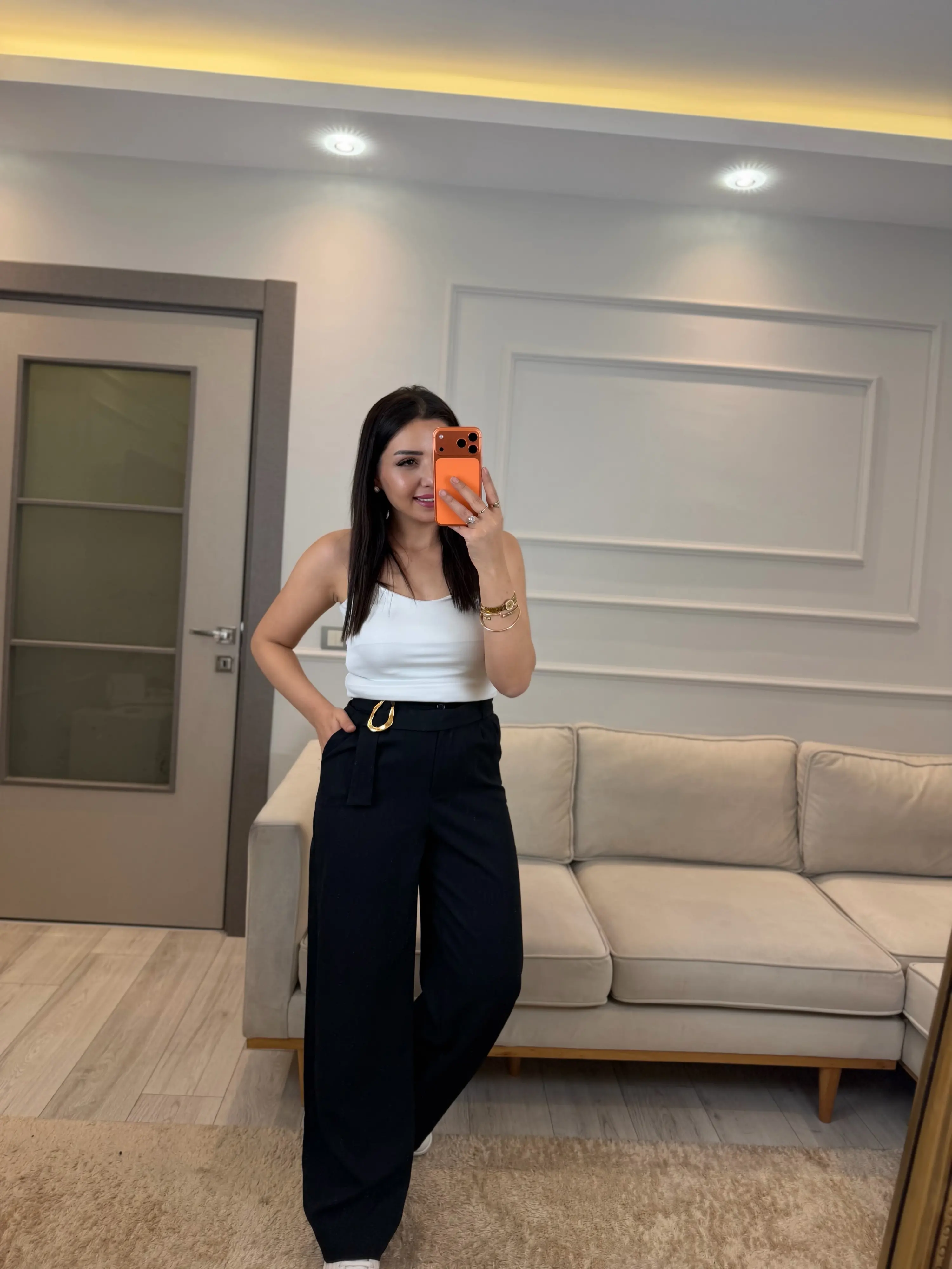 Kuşak Ve Toka Detaylı Palazzo Pantolon