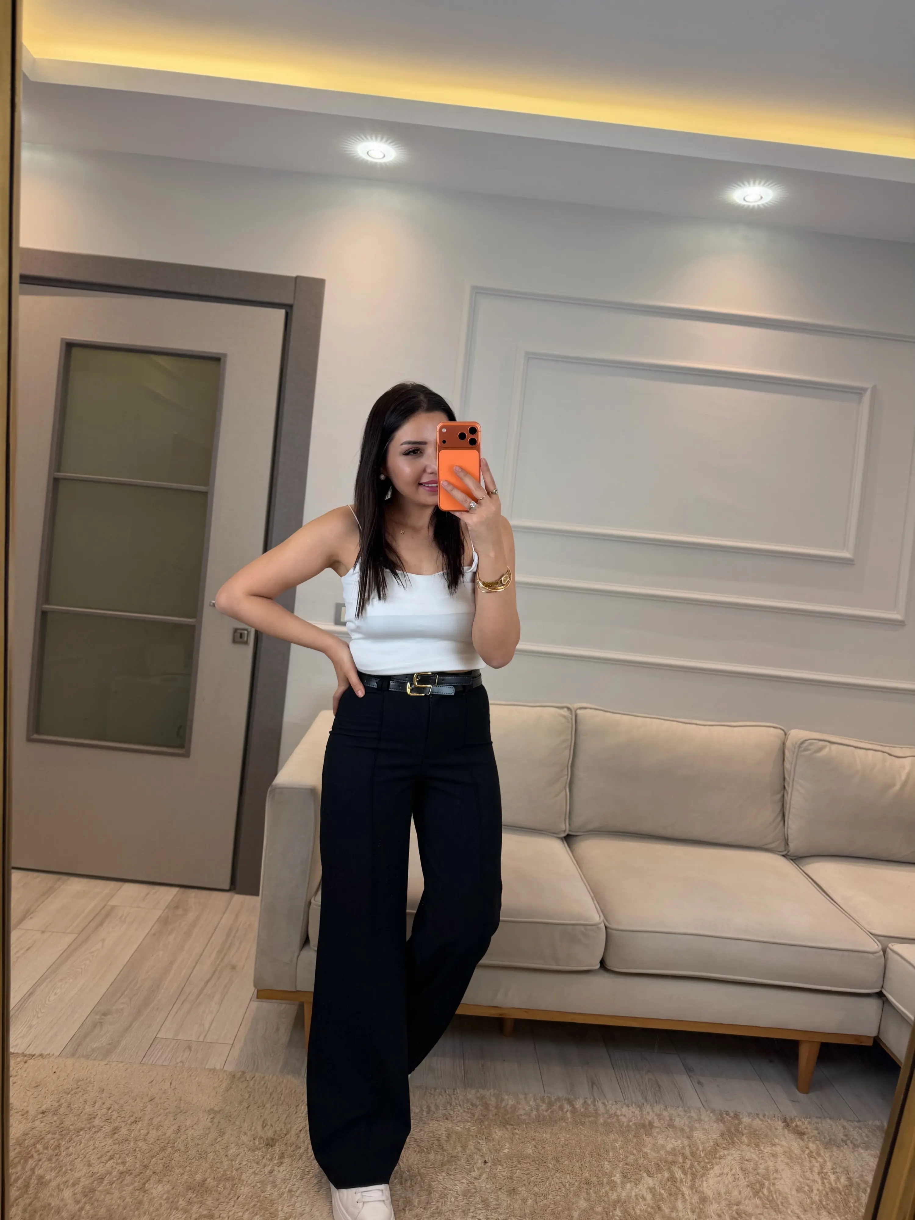 Çift Kemer Detaylı Poliviskon Pantolon