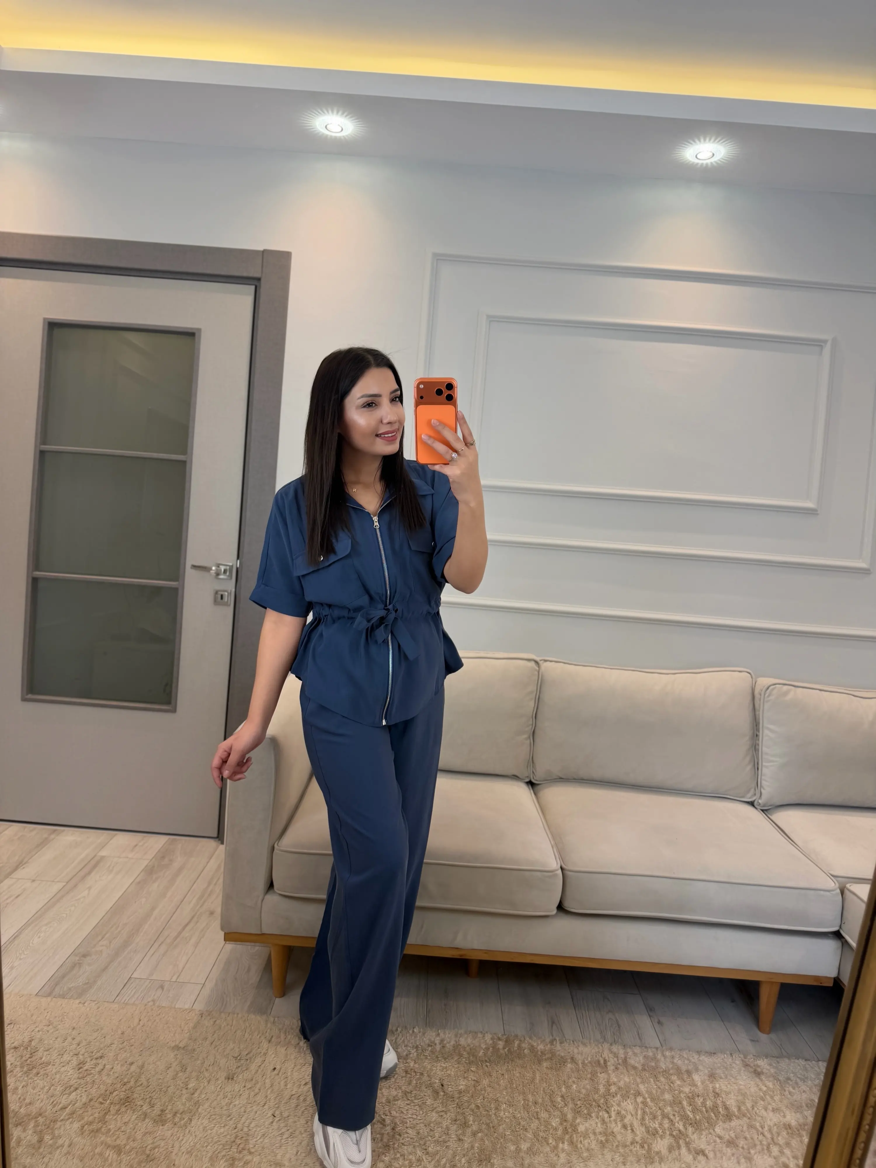 Fermuarlı Bel Büzgülü Tensel Takım