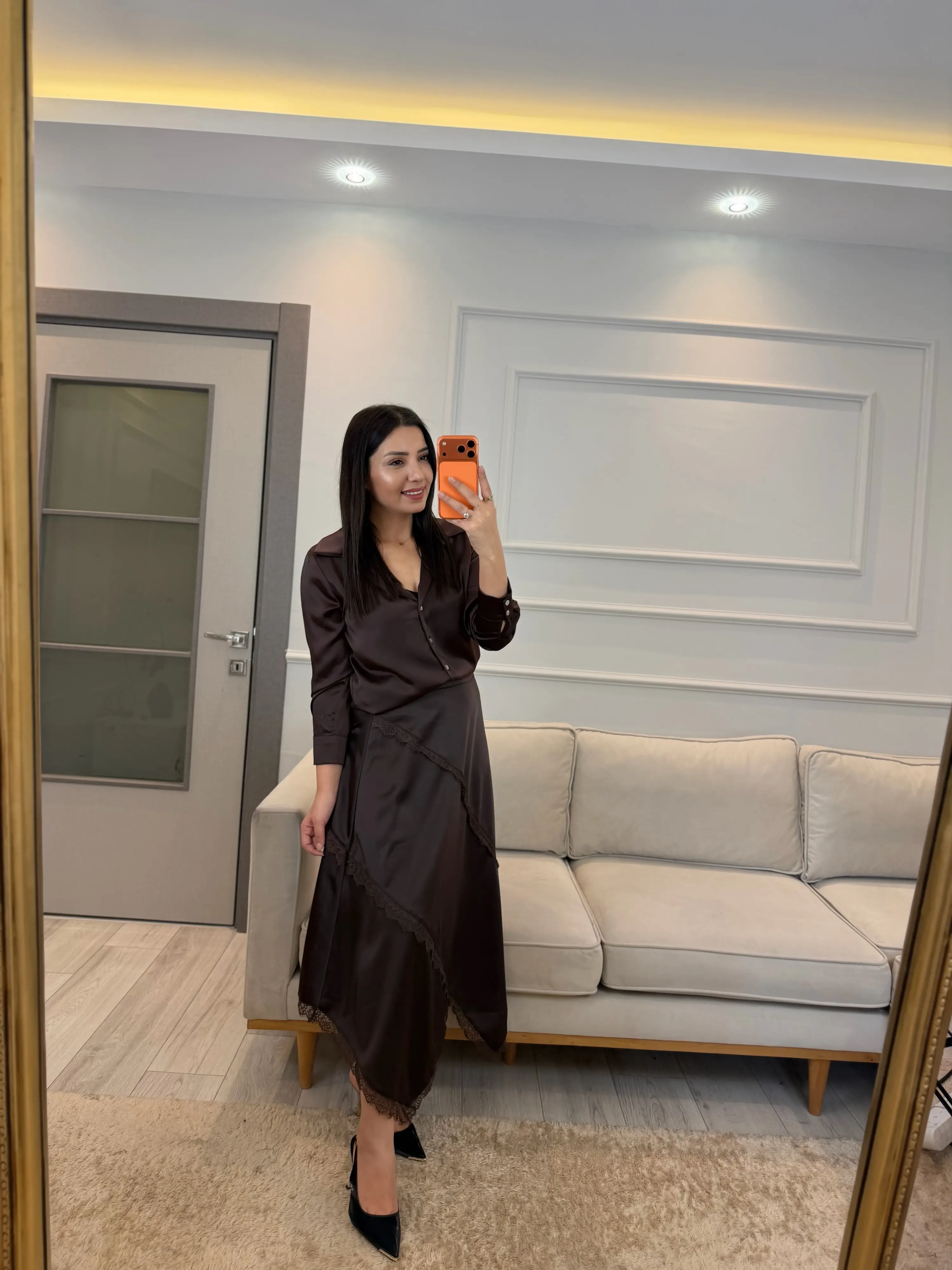 Saten Çapraz Dantel Etek