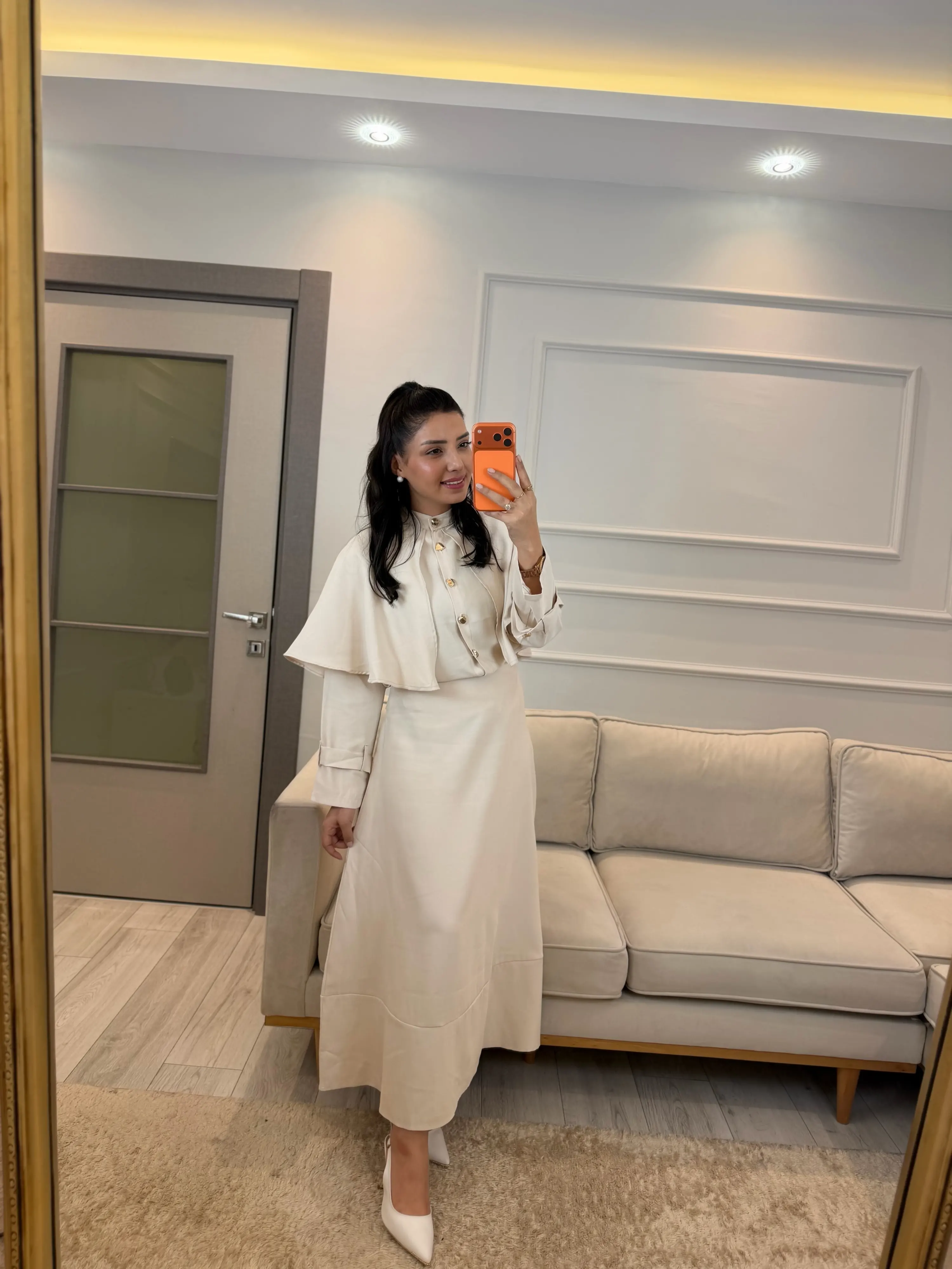 Pelerin Detaylı Etek Gömlek Takım