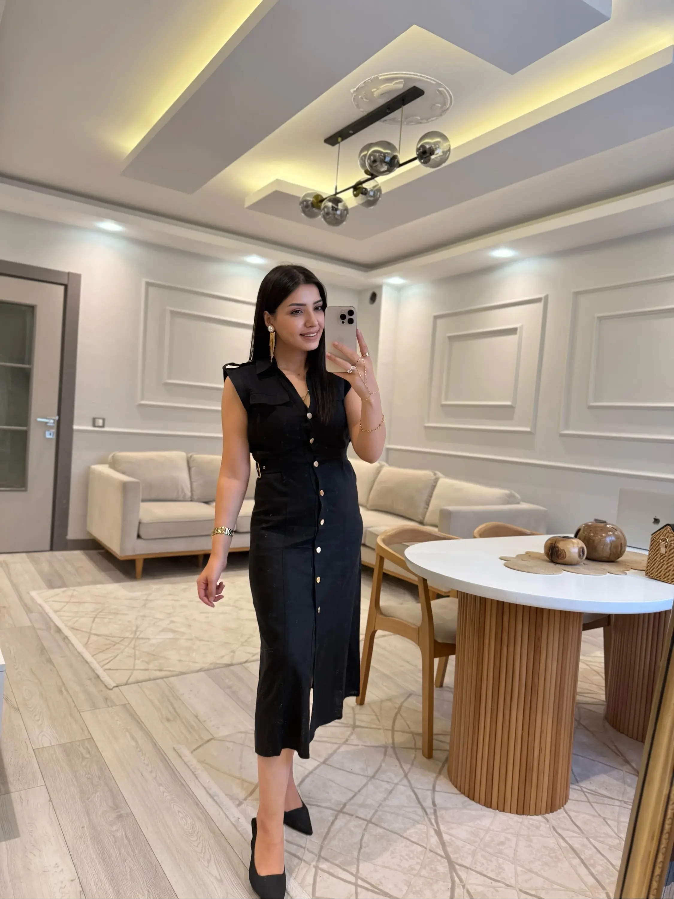 Zra Model Yan Tokalı Keten Elbise
