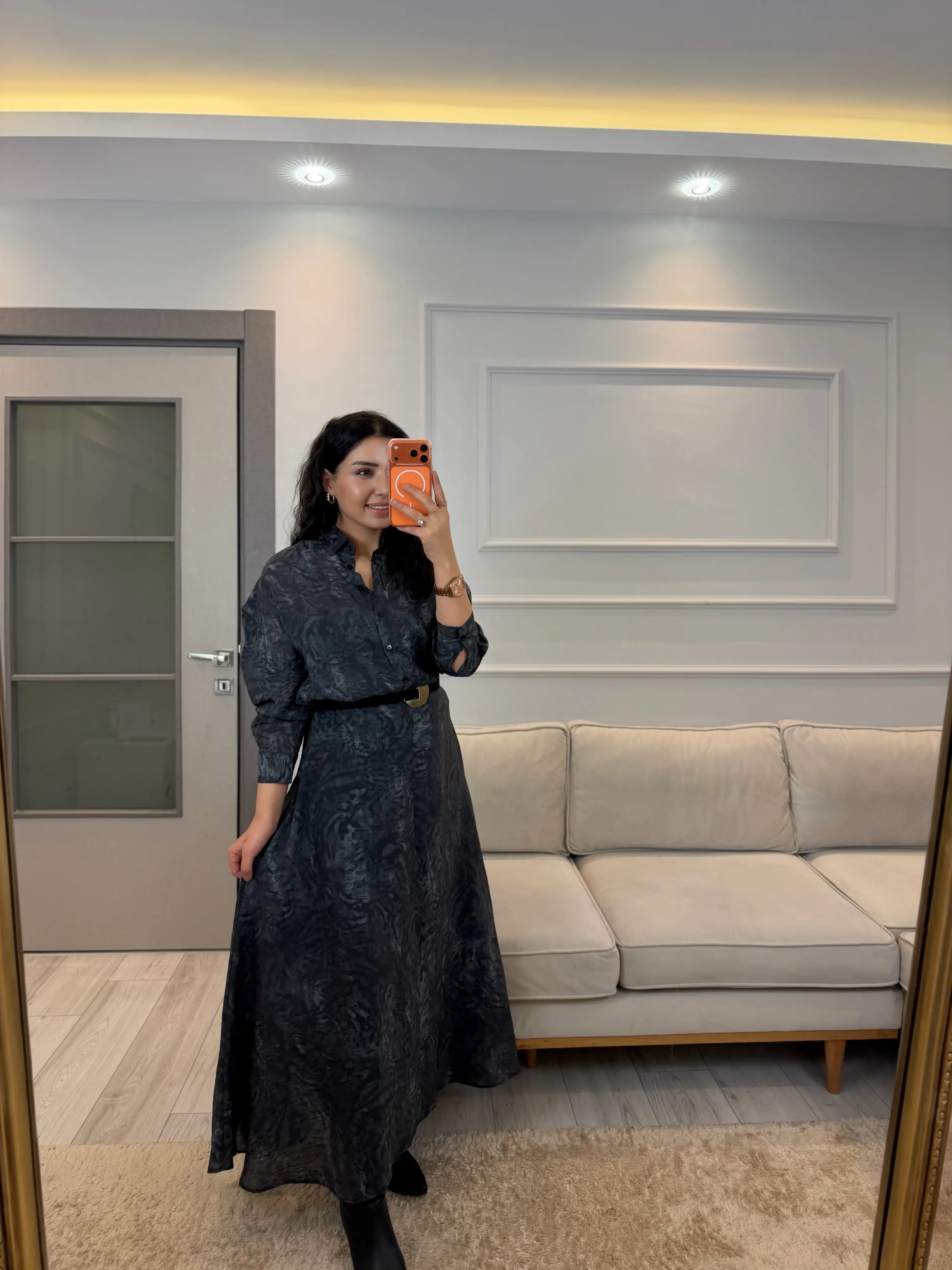 Batik Desenli Organik Kumaş Gömlek Etek Takım