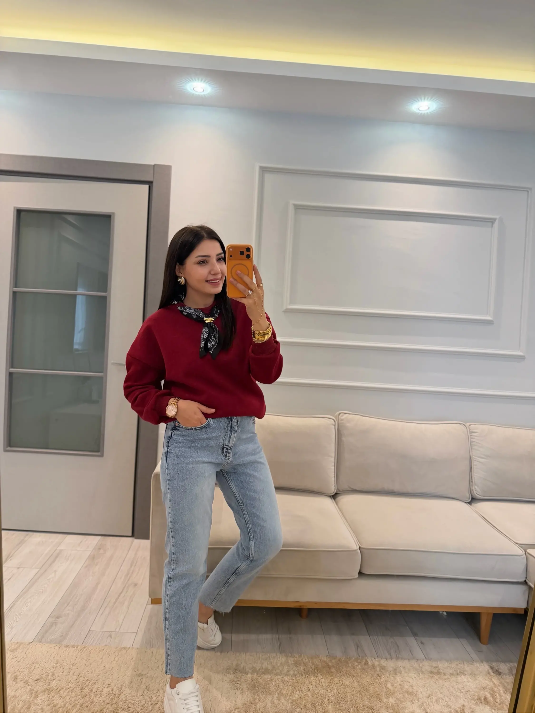 Fularlı Üç İplik Sweatshirt