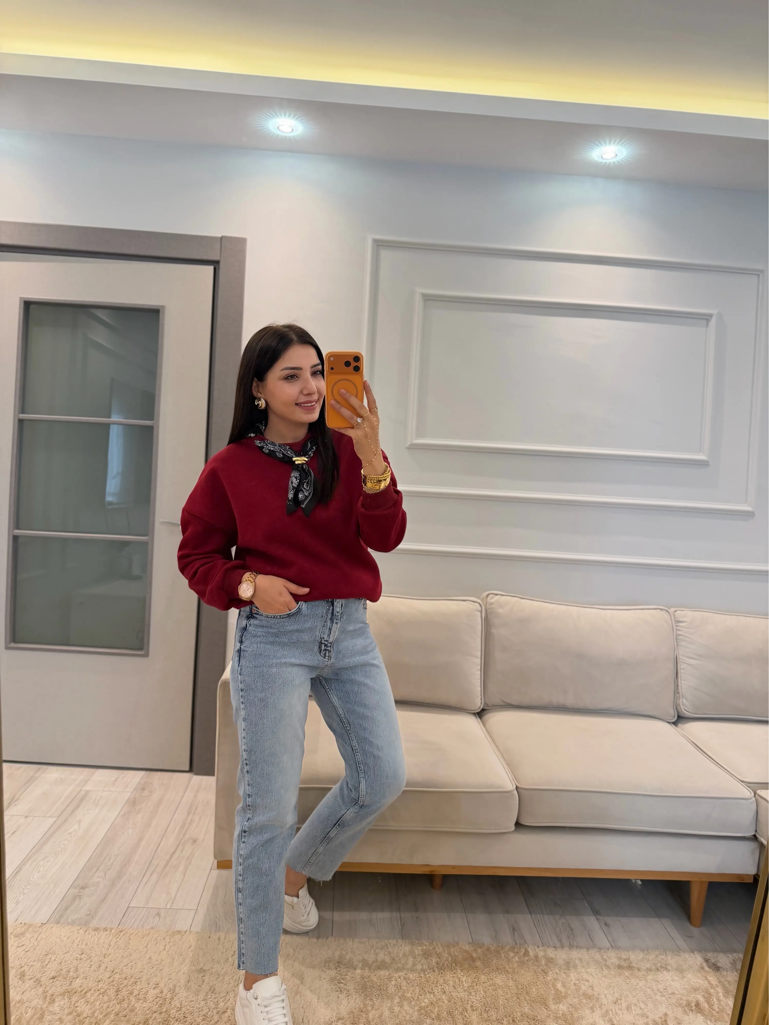 Fularlı Üç İplik Sweatshirt