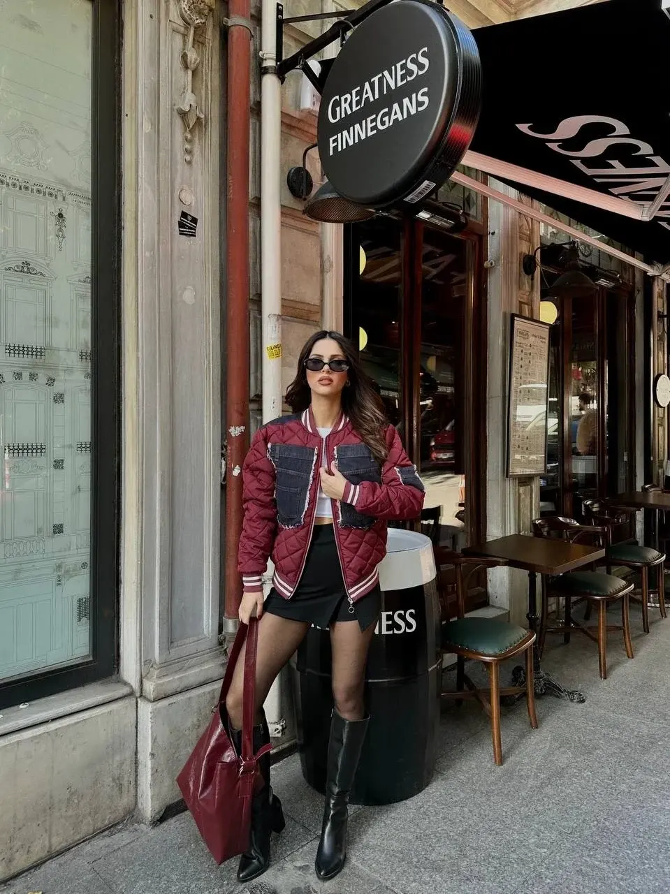 Kapitone Denim Detaylı Bomber Mont