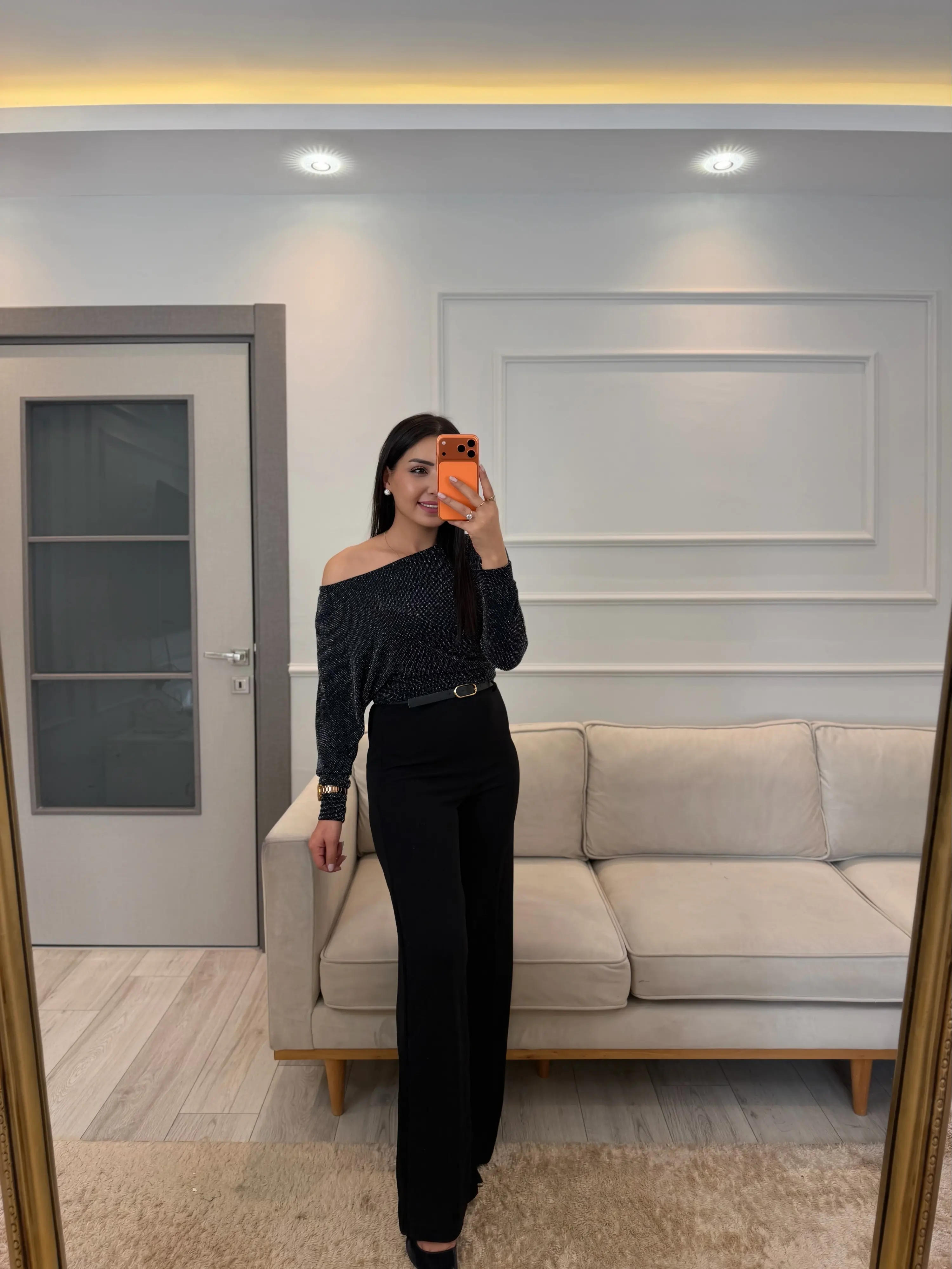 Kemerli Crep Kumaş Pantolon