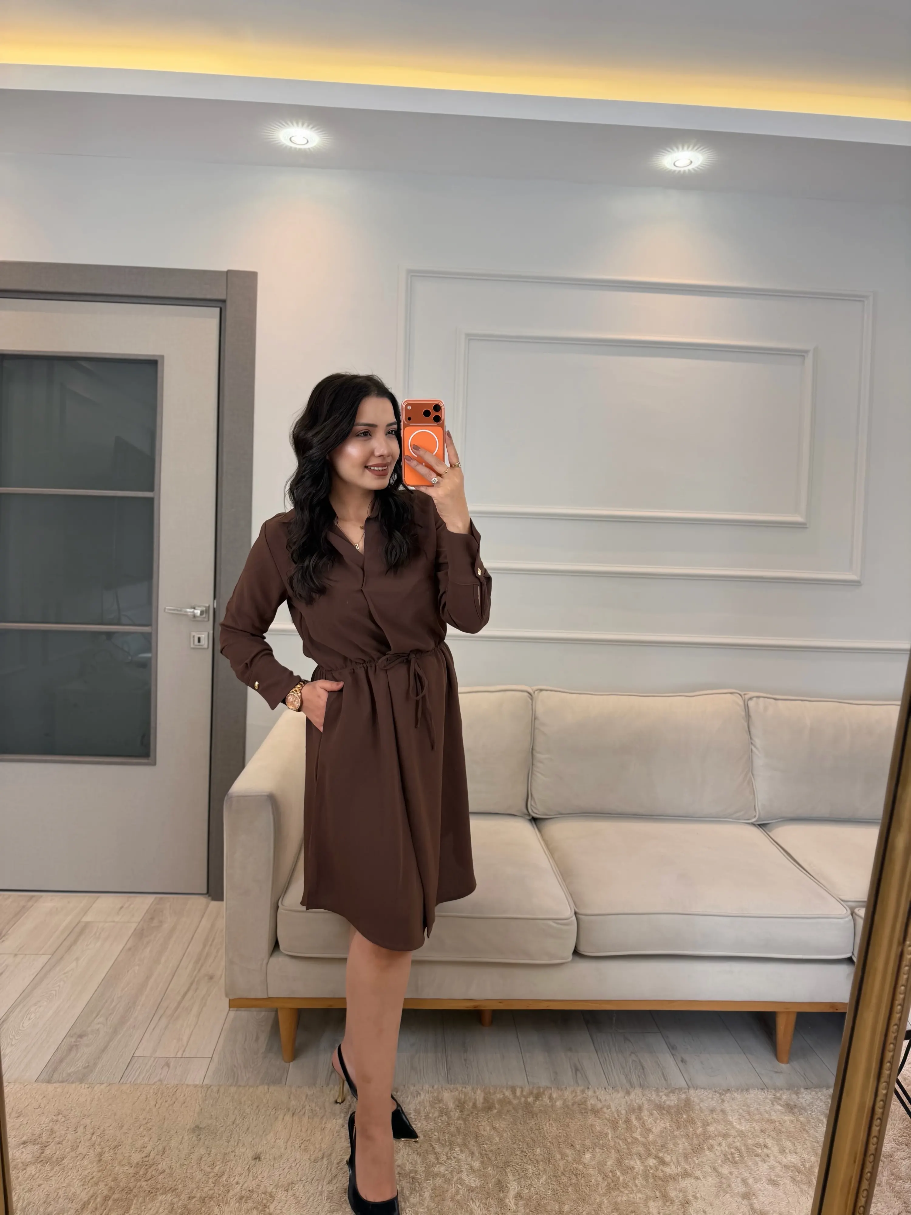 Kruvaze Gömlek Yaka Elbise