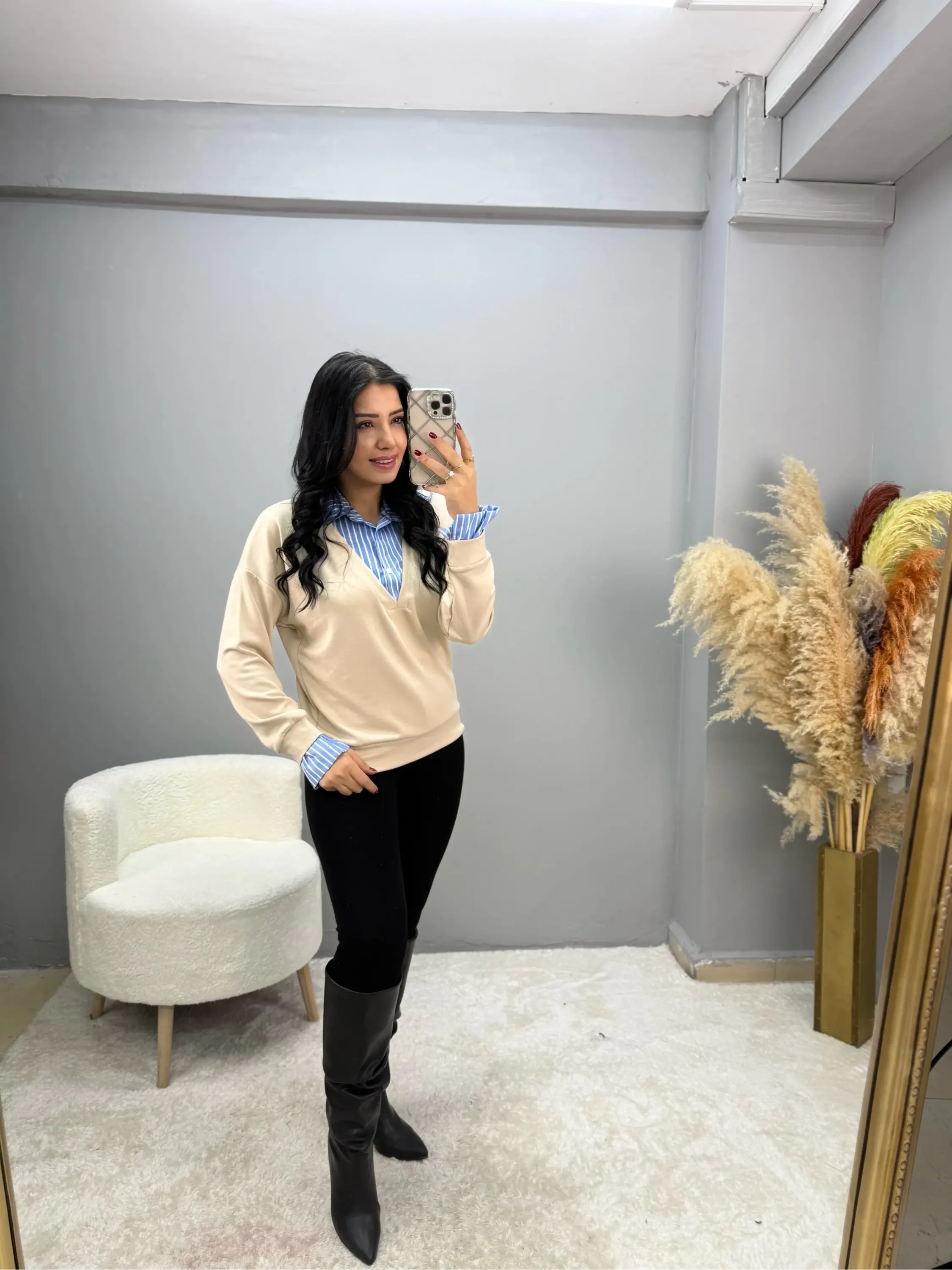 Modal Gömlek Garnili Bluz