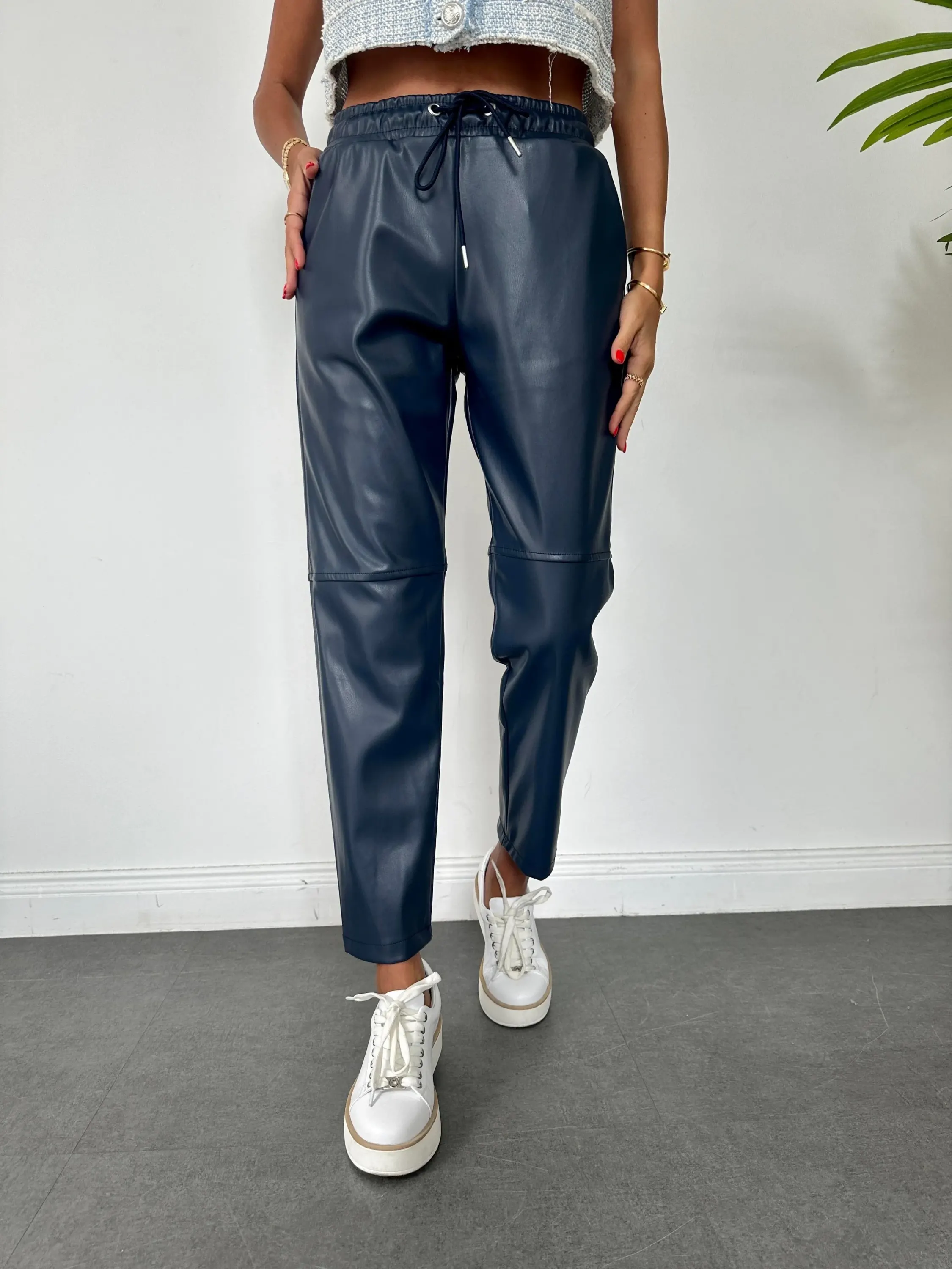 Nepax Bel Lastikli Deri Pantolon