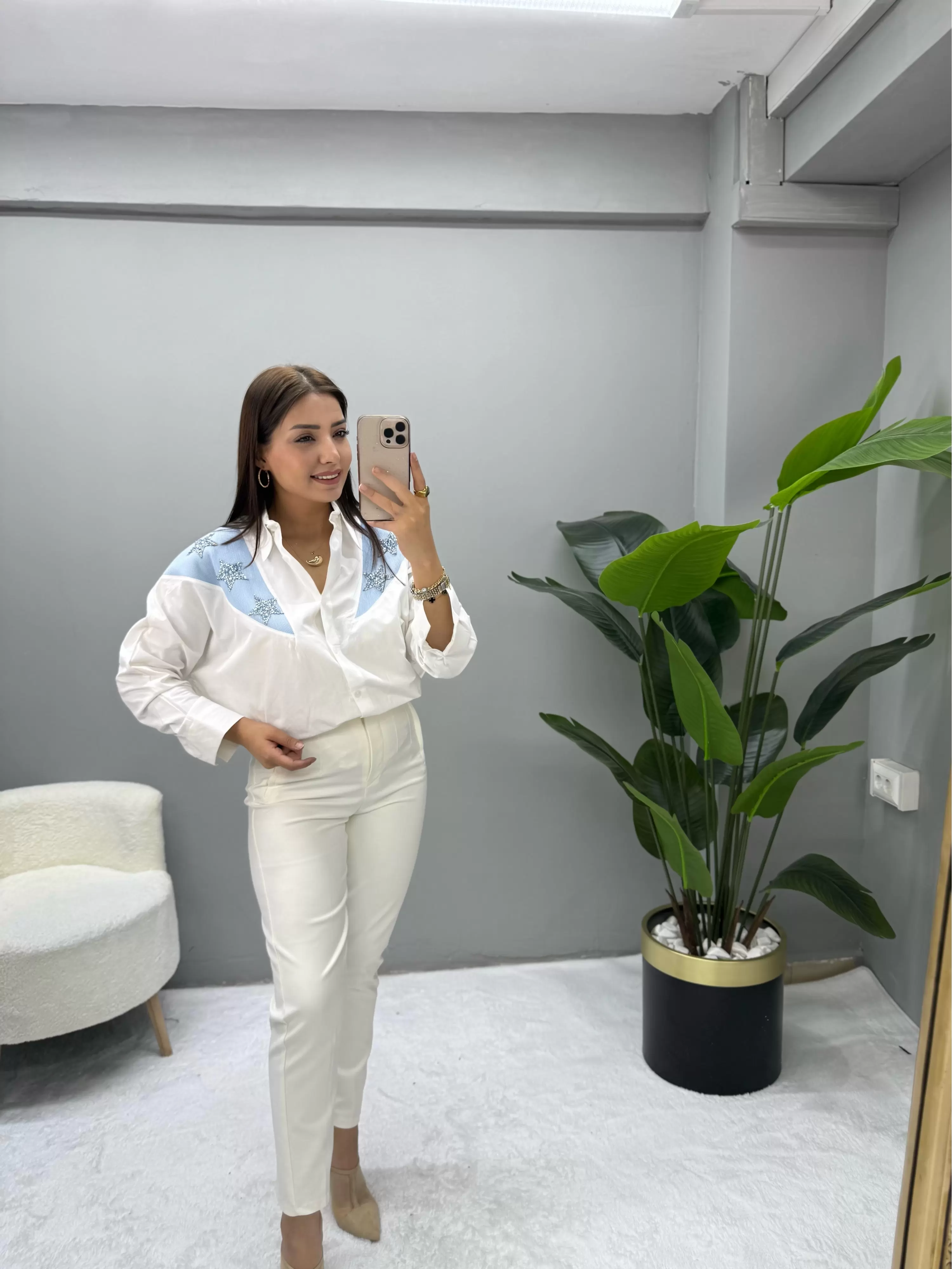 Norc Omuz Yıldız Taşlı Gömlek