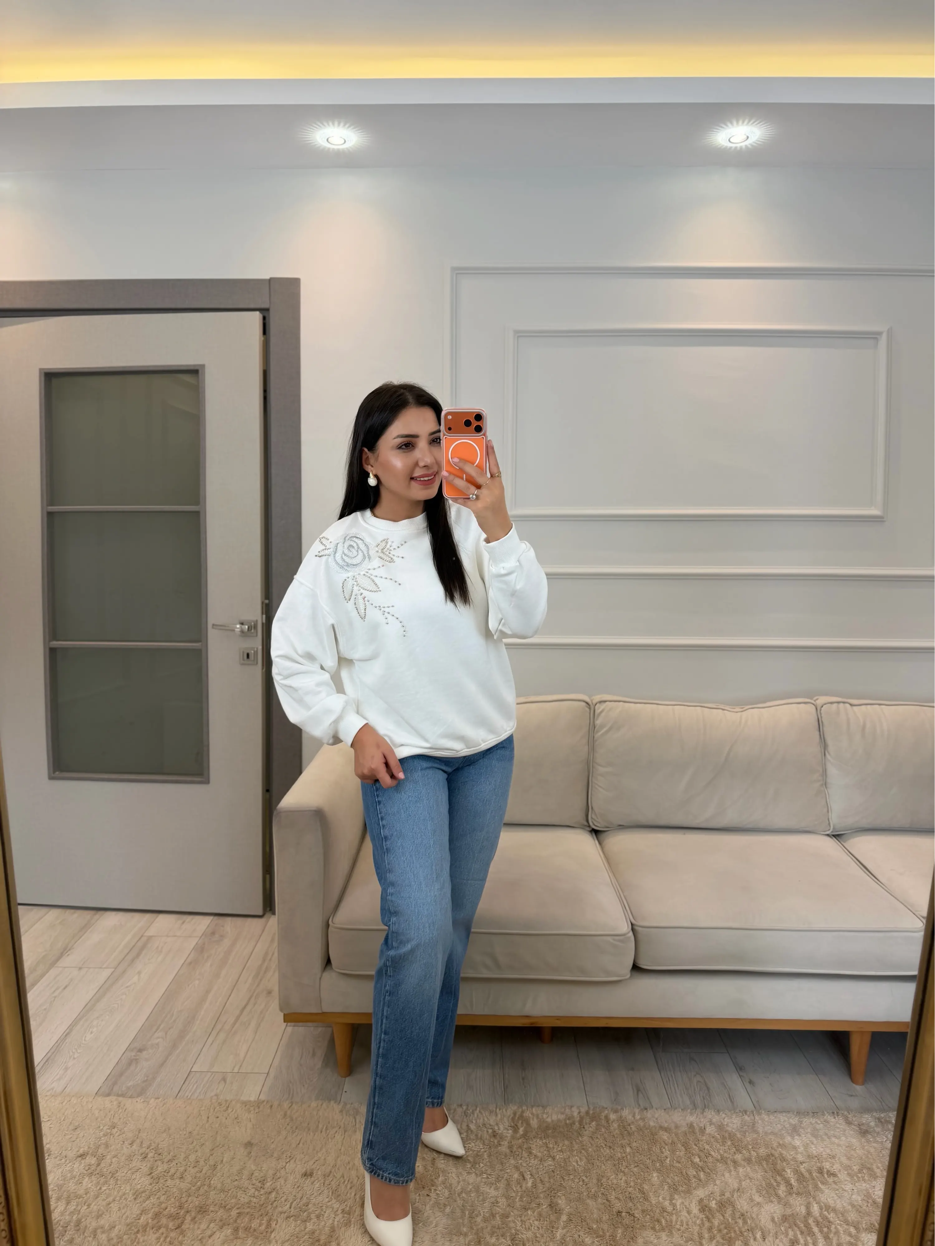 Omuz Gül Nakış Sweatshirt