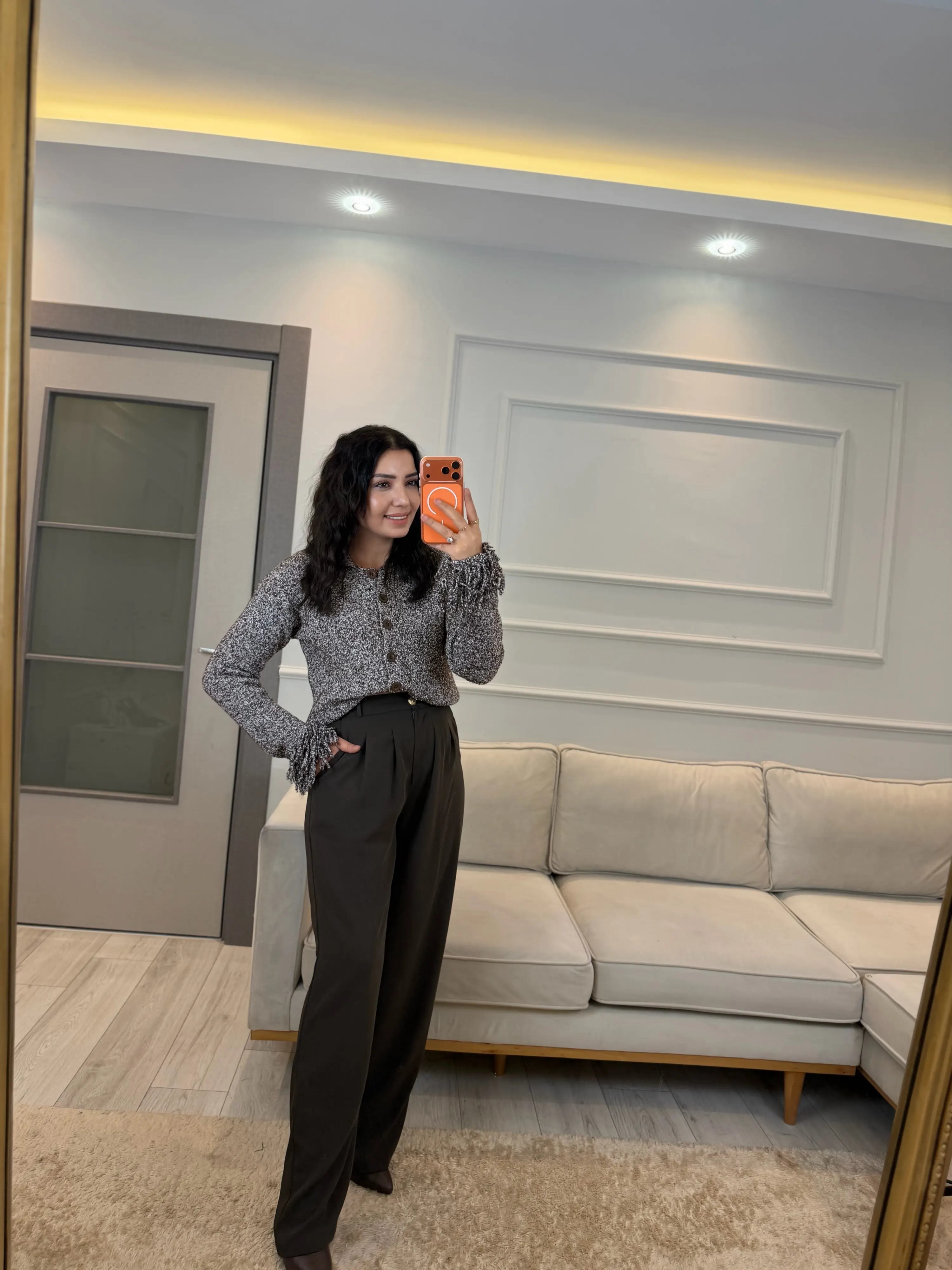 Premium Gold Düğmeli Palazzo Pantolon