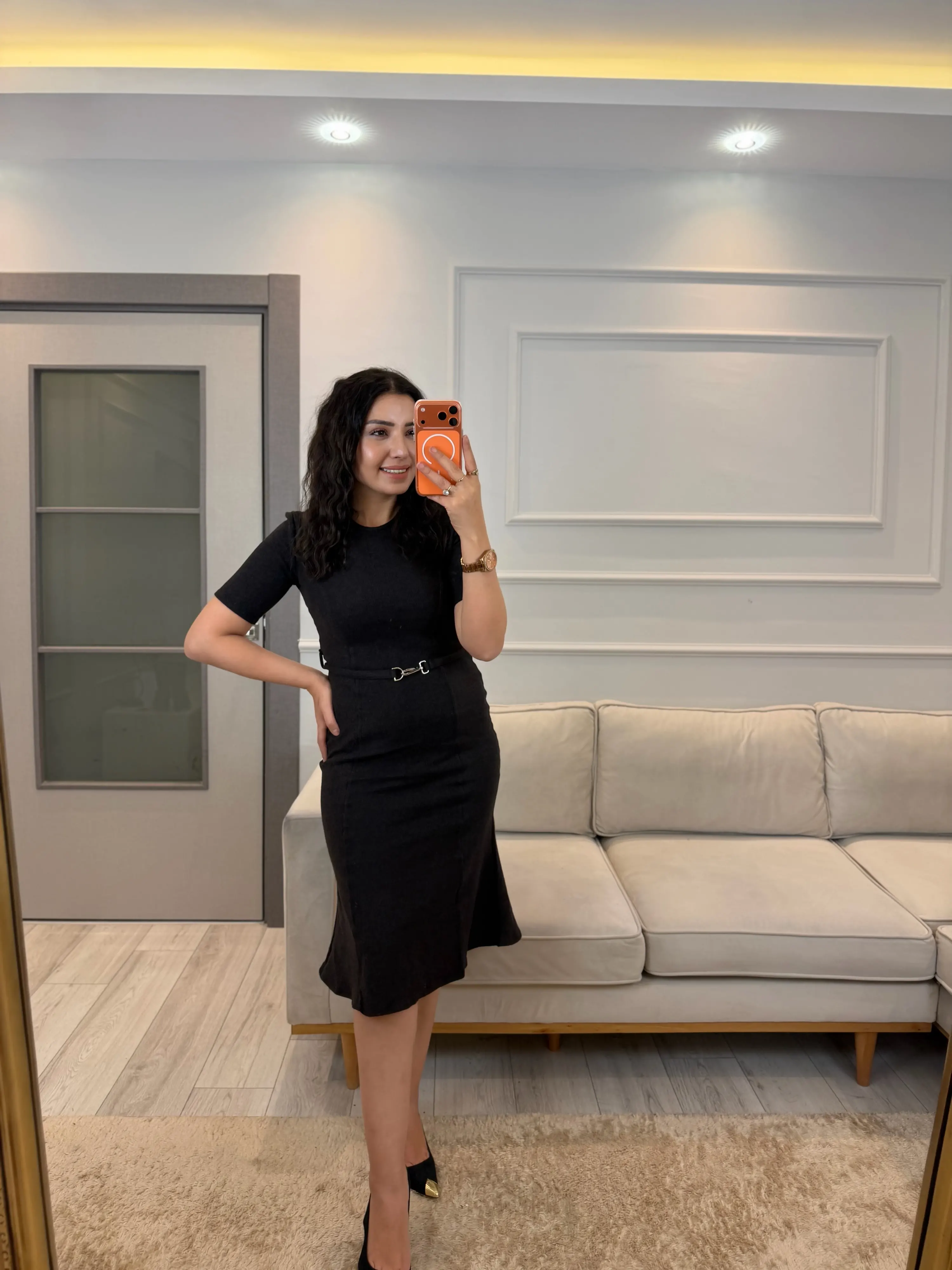 Selanik Kumaş Kemerli Elbise