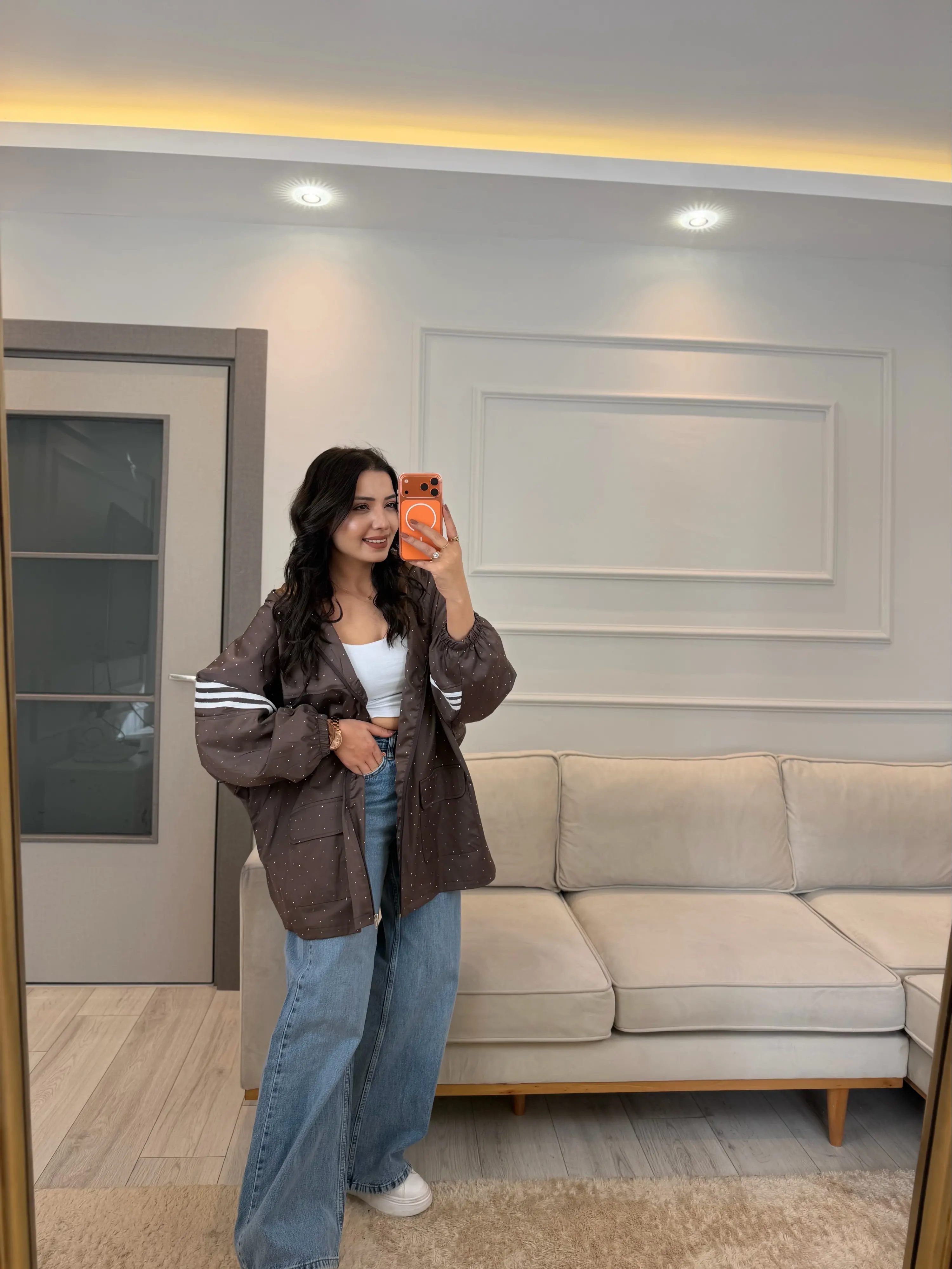 Serpme Taş Detaylı Yağmurluk Ceket