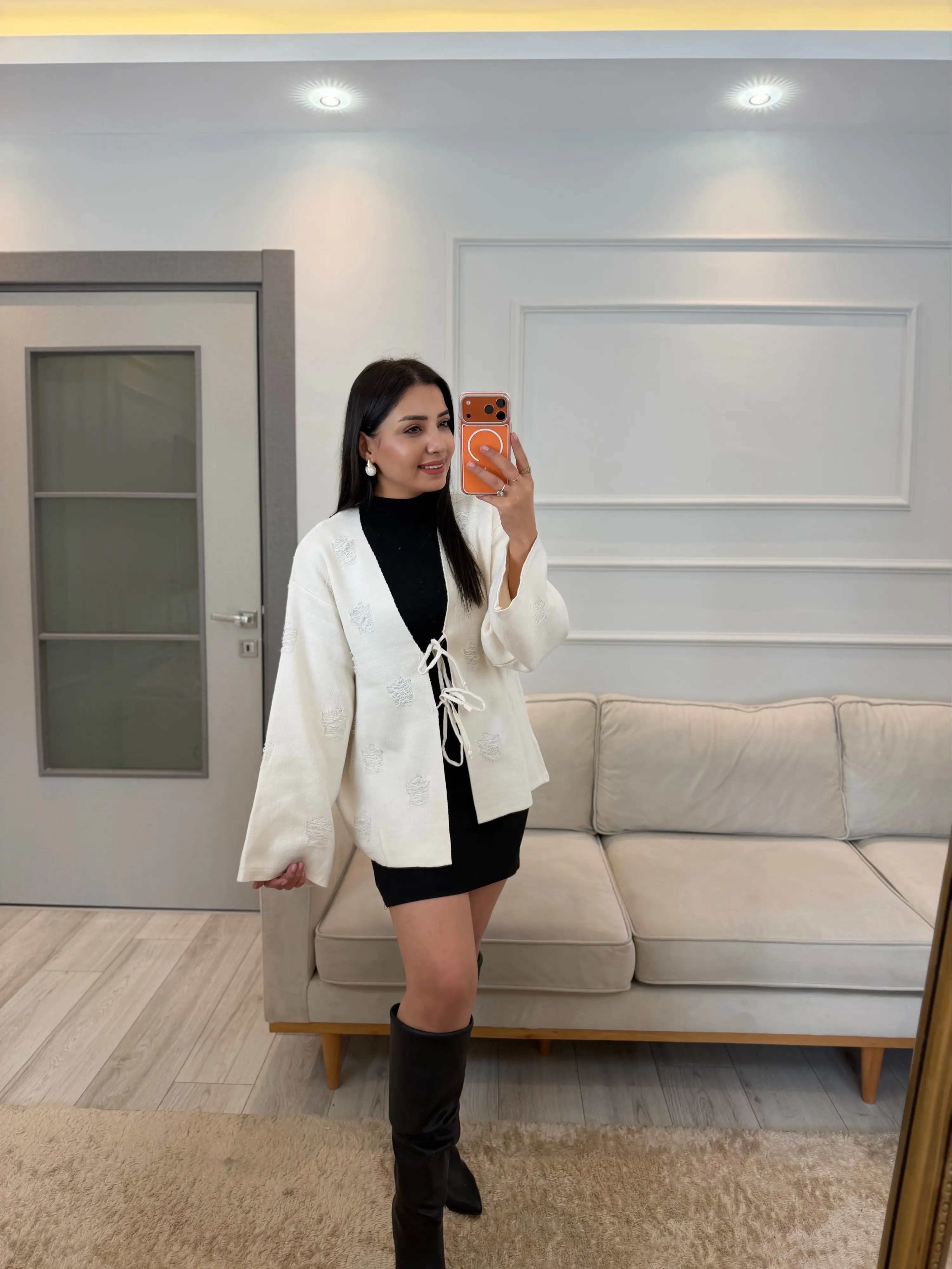 Tasarım Bağlama Detaylı Triko Kimono